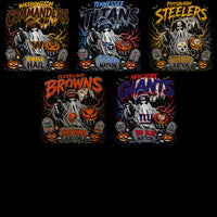 Load image into Gallery viewer, 32 Football Teams Slogan Ghost Halloween Black Knockout Designs Bundle PNG
