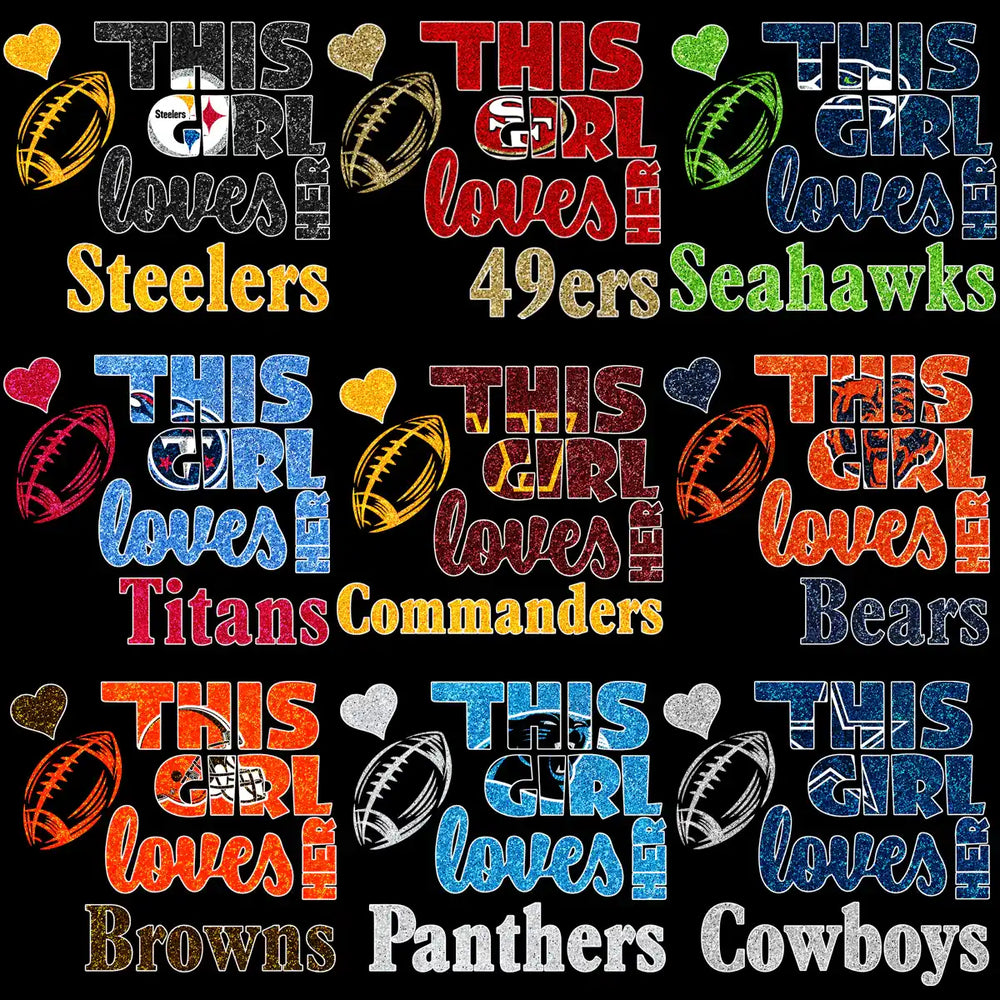 32 This Girl Loves Football Logo Teams Glitter Designs Bundle PNG