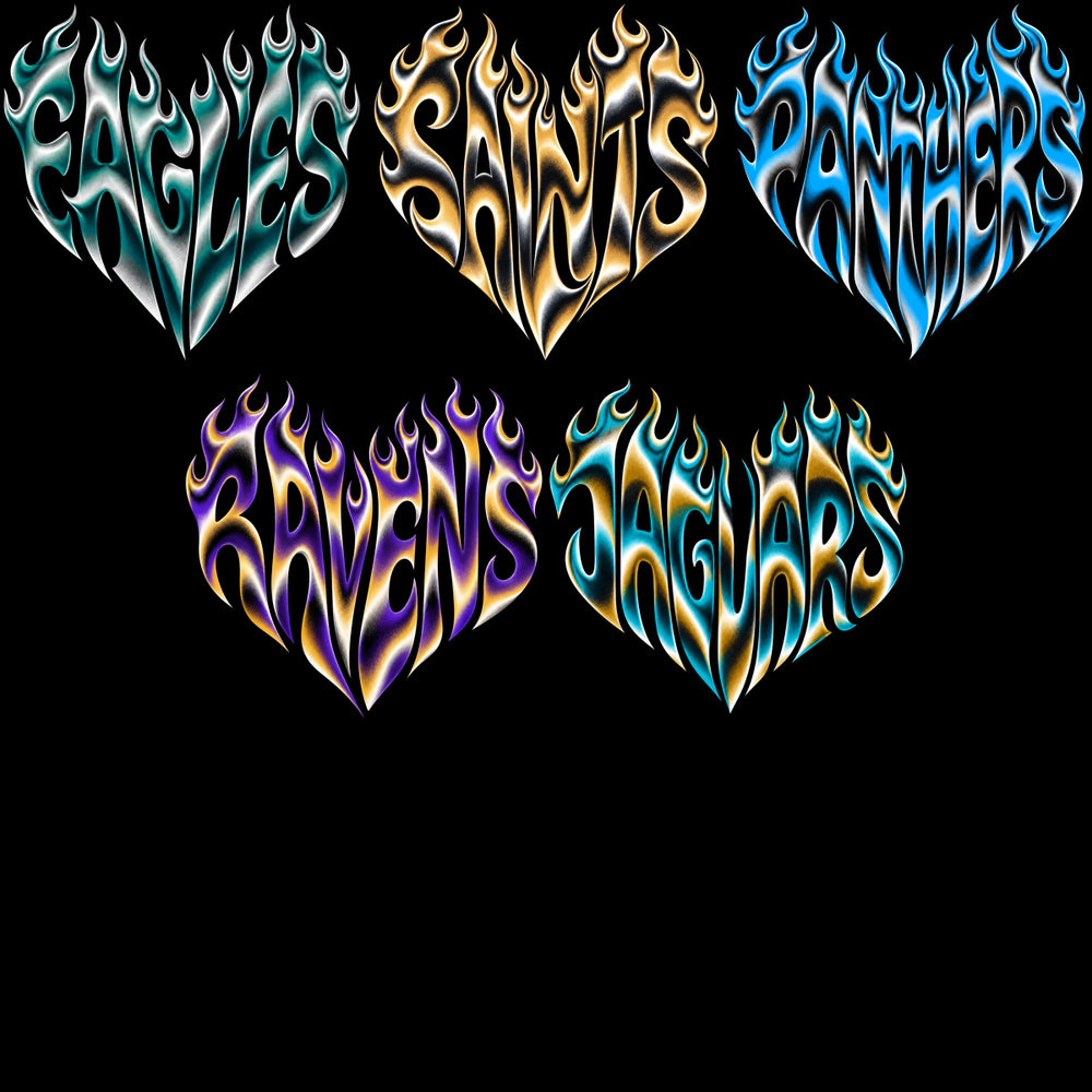 32 Flame Burning Heart For Football Teams Designs Bundle PNG