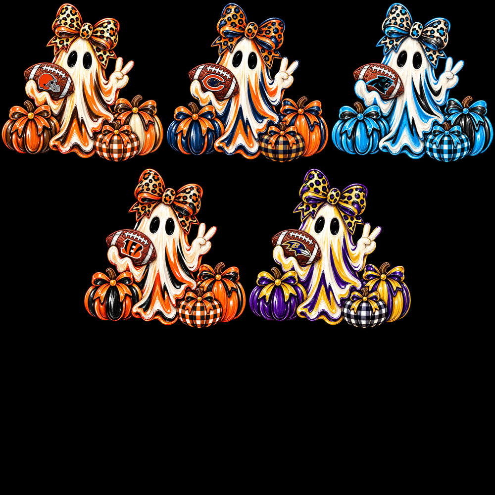 32 Football Teams Ghost Pumpkin Coquette Bow Designs Bundle PNG