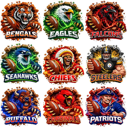 32 Football Teams Cartoon Mascots Fans Designs Bundle PNG