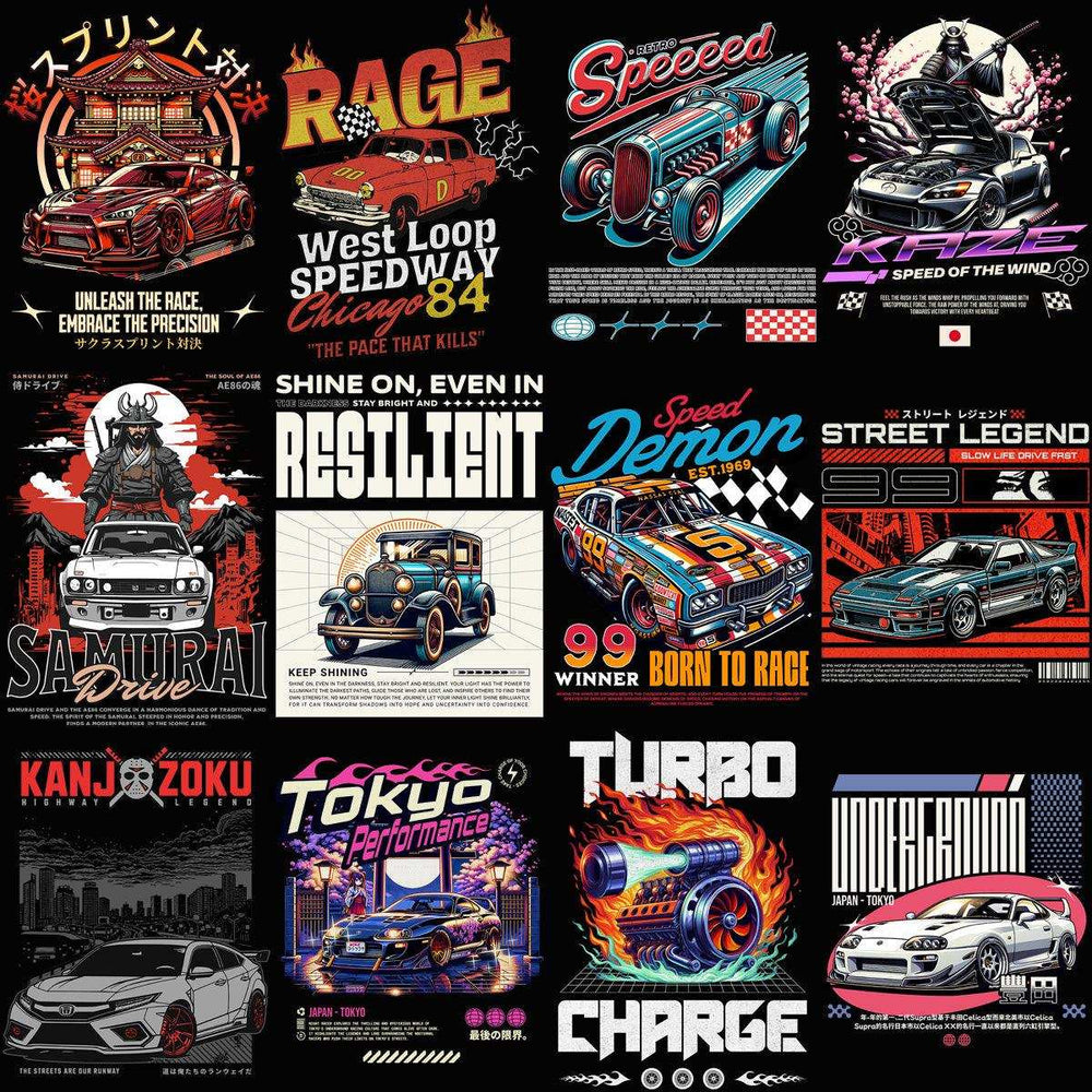 48 Cars Streetwear Designs Bundle PNG