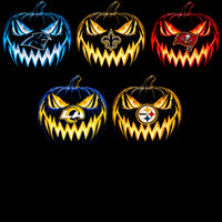 Lade Bild in die Galerieansicht, 32 Football Teams Glowing Pumpkin Logos Black Knockout Designs Bundle PNG

