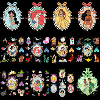 Load image into Gallery viewer, Disney princess designs for DTF, DTG, embroidery, and tumbler wraps with print-ready PNG, SVG, PES files.
