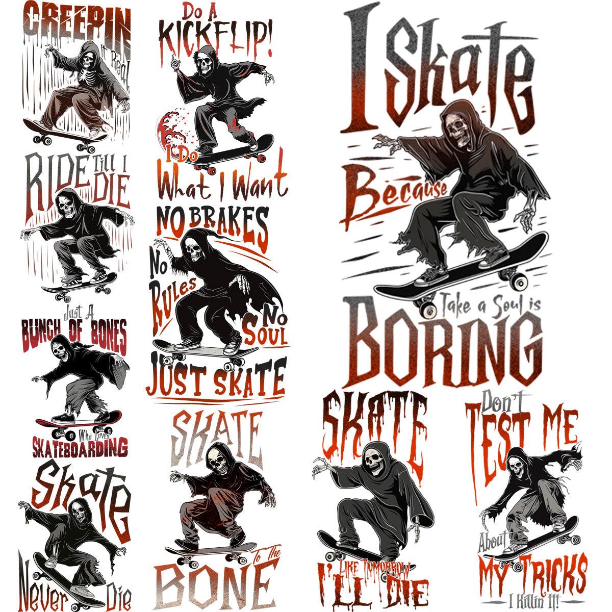 9 Grim Skaters Skateboard Lovers Designs Bundle PNG