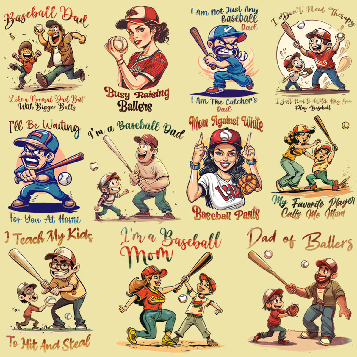 10 Funny Baseball Mom And Dad Designs Bundle PNG