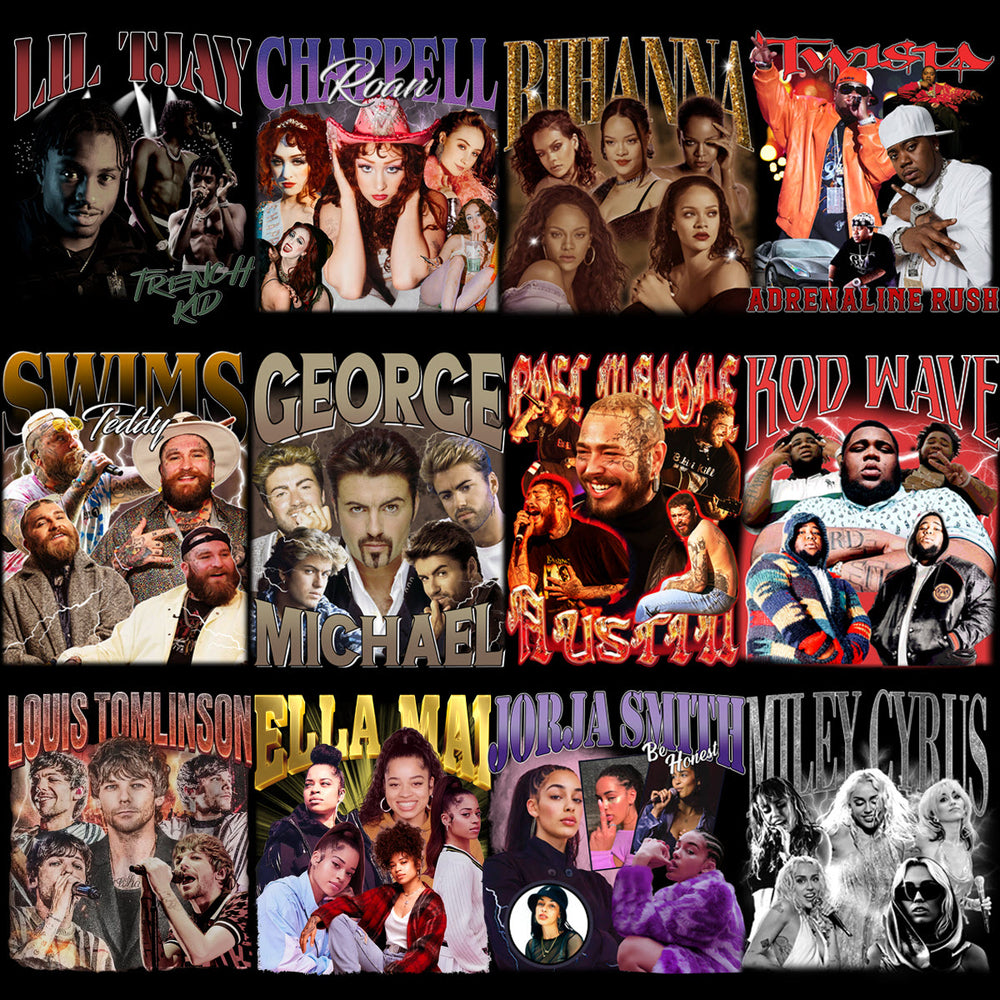 49 Music Pop Rap Stars Bootleg Artists Mixed Designs Bundle PNG