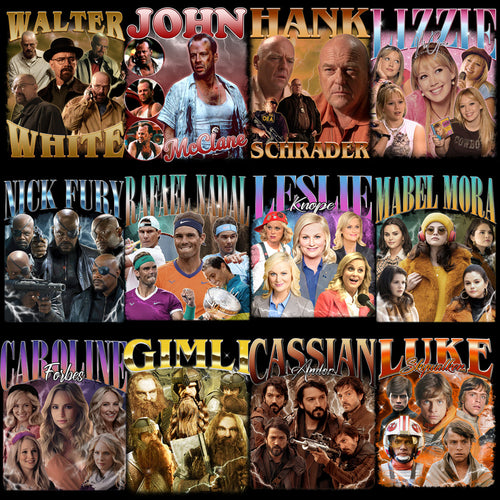 50 Celebrity Fan Mixed Bootleg 90s V9 Designs Bundle PNG