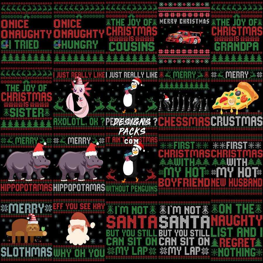 200 Mixed Ugly Sweater Christmas Designs Bundle PNG