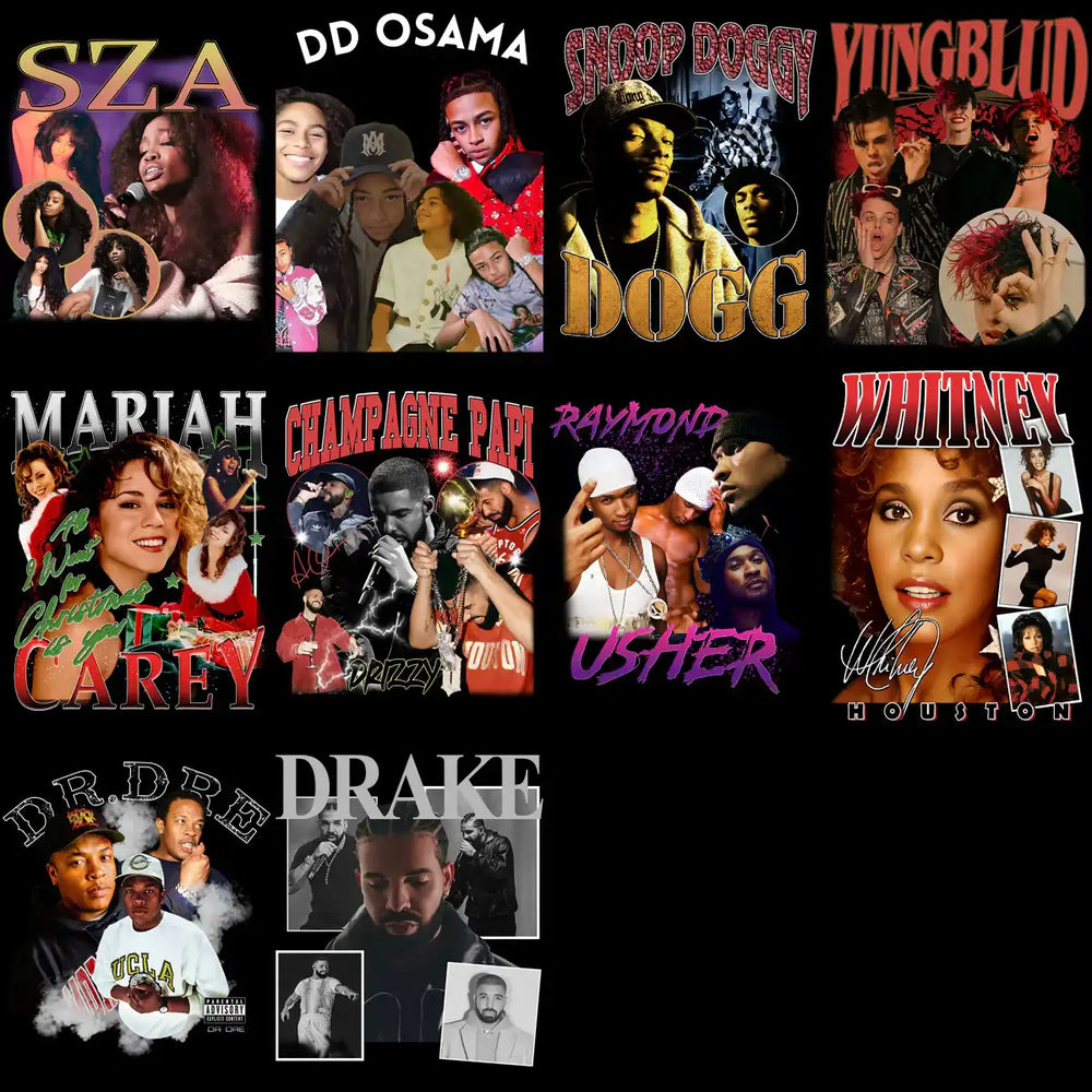 56 Music Stars Bootleg Artists Mixed Designs Bundle PNG