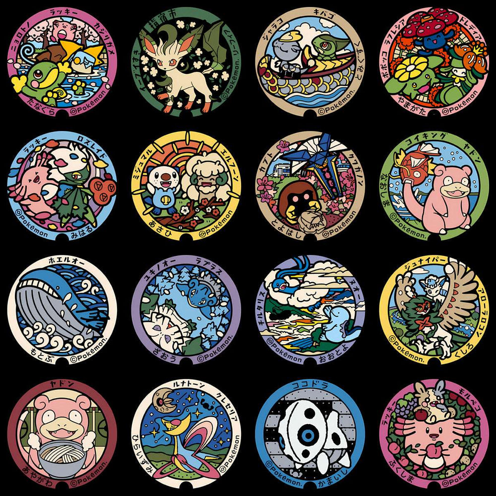Pokémon-themed circular designs featuring Eevee, Jigglypuff, Snorlax & more, perfect for DTF/DTG printing