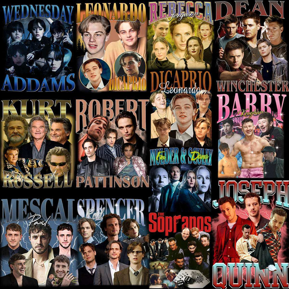 60 Celebrity Movie & TV Series Bootleg T-Shirt Designs Bundle PNG