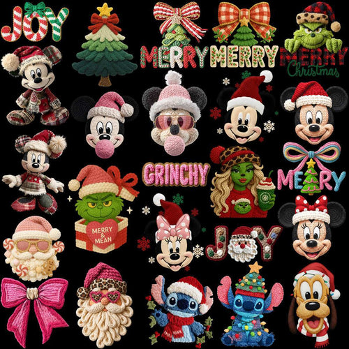 120 Cartoons CHRISTMAS Yarn Style Designs Bundle PNG