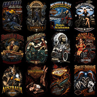 Cargar imagen en el visor de la galería, Harley-Davidson themed DTF/DTG designs featuring motorcycles, skulls, pin-ups, and regional icons for t-shirts and apparel.
