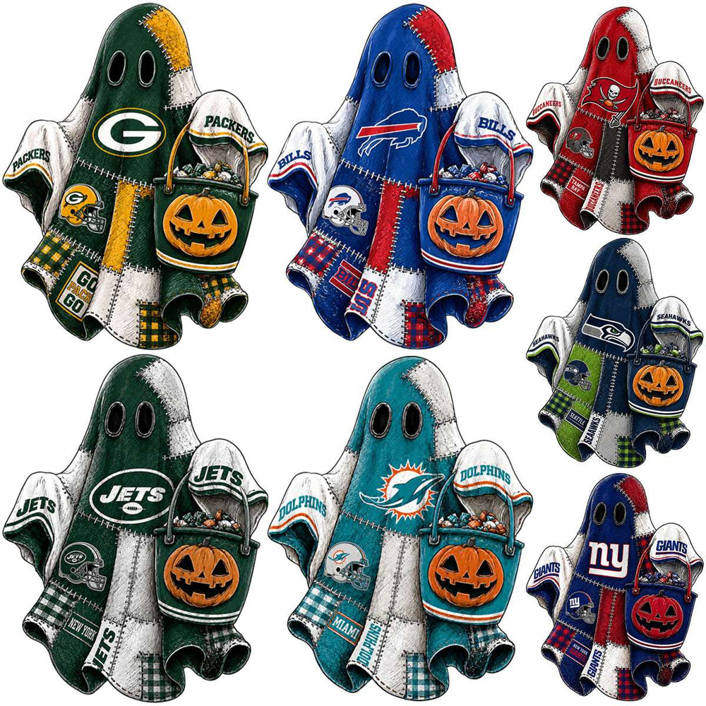 32 Halloween Patchwork Football Teams Ghost Pumpkin Designs Bundle PNG