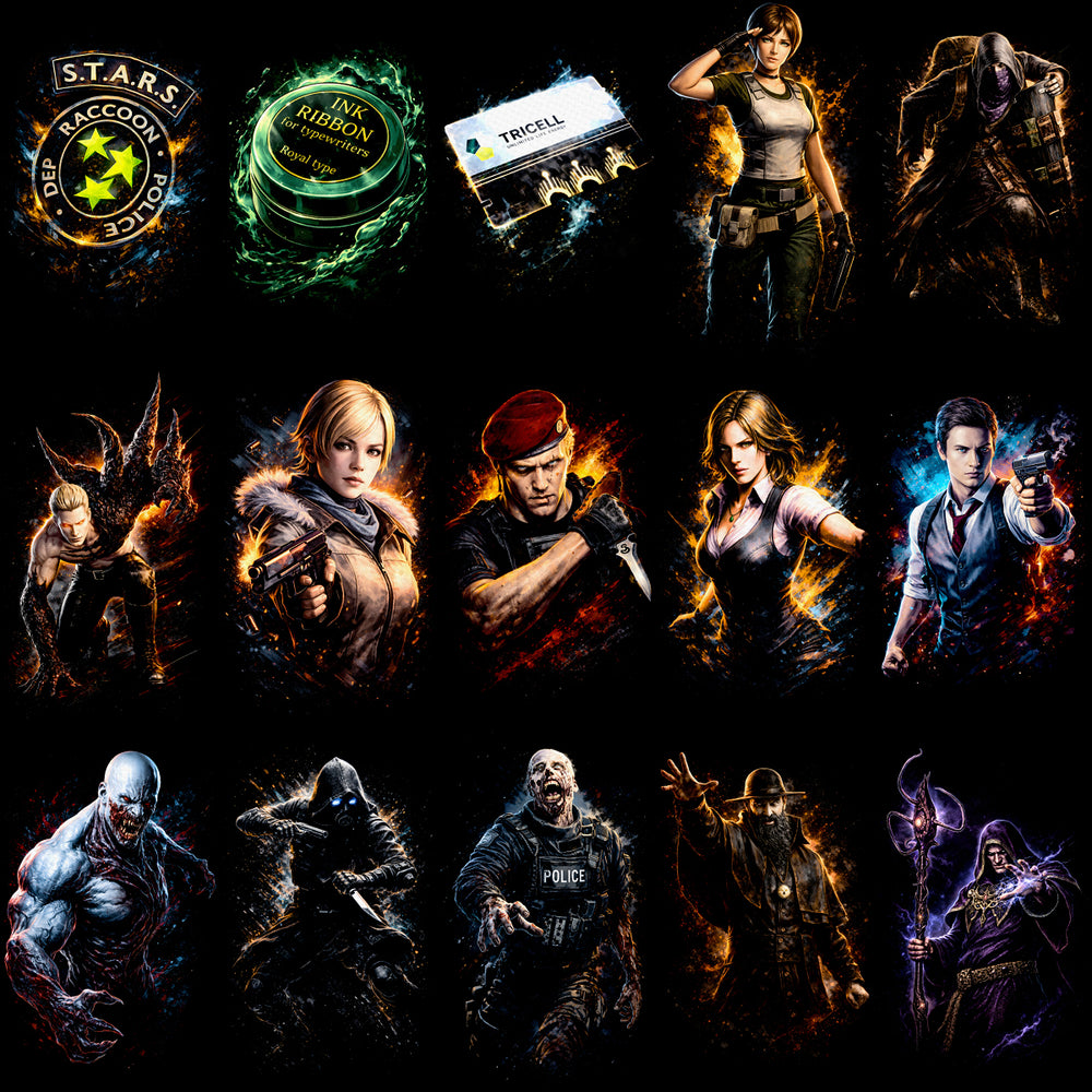 110 Resident Evil Gaming Streetwear Halftone Designs Bundle PNG