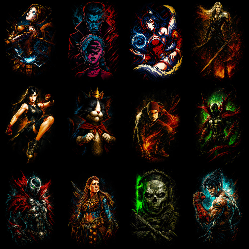 96 Mixed Legends Gaming V2 Streetwear Halftone Designs Bundle PNG