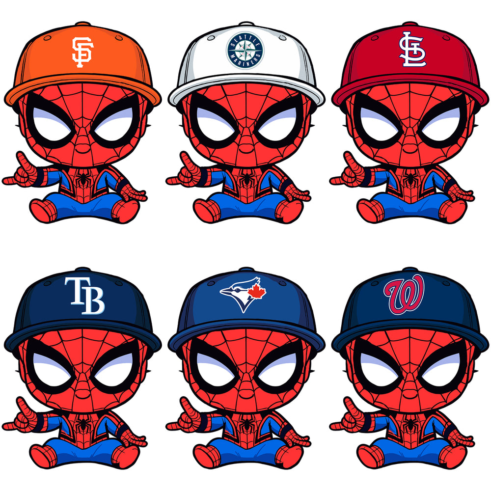 30 Baseball Teams Spiderman Cap Superhero Kids Designs Bundle PNG