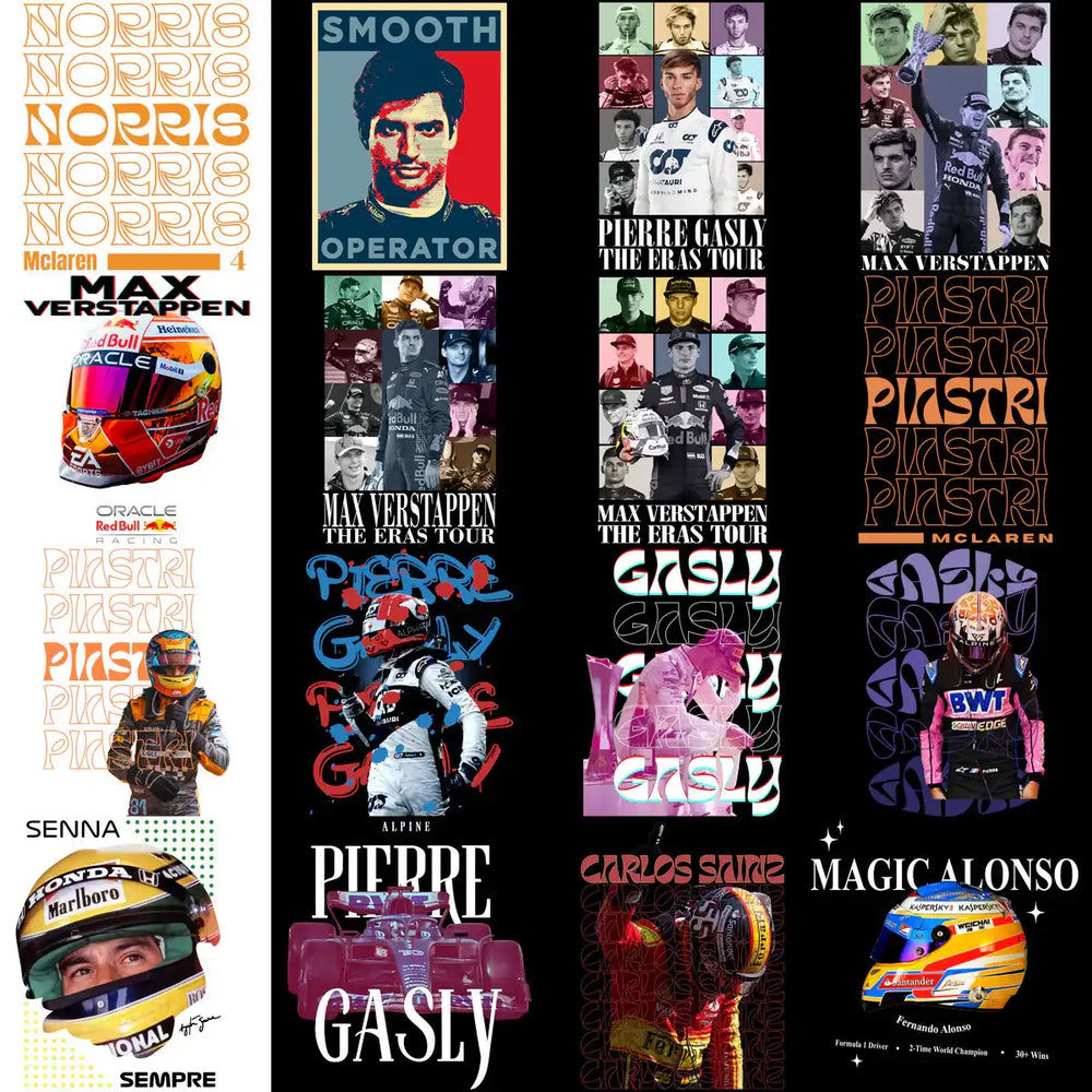 80 Racing F1 Drivers Formula Streetwear Designs Bundle PNG