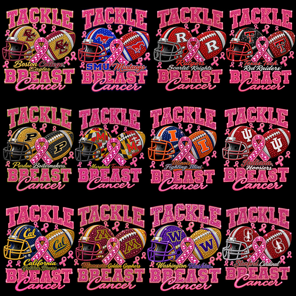 65 College Football NCAA Teams Tackle Breast Cancer Awareness Designs Bundle PNG