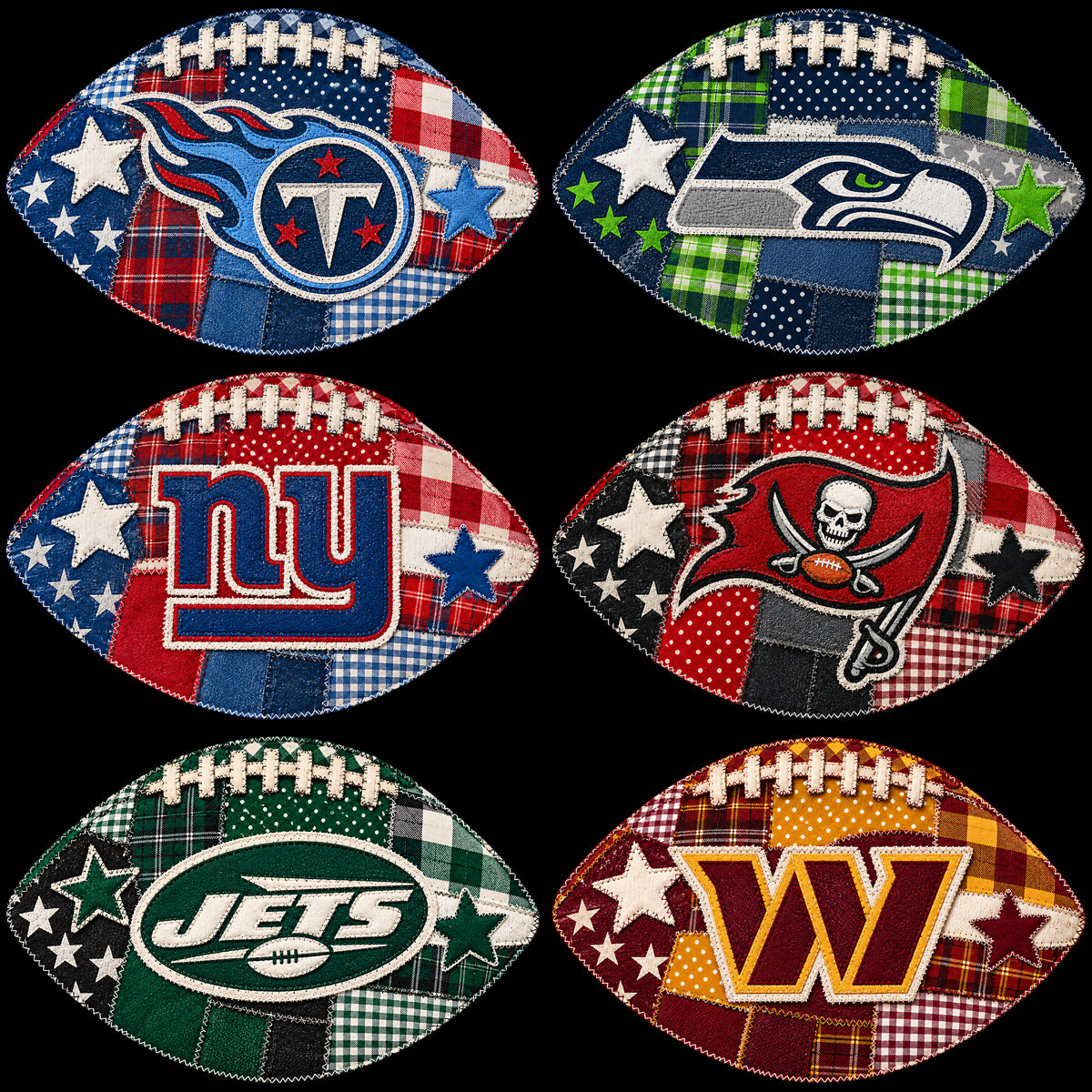 32 Football Teams Logo Rustic Patchwork Pattern Designs Bundle PNG