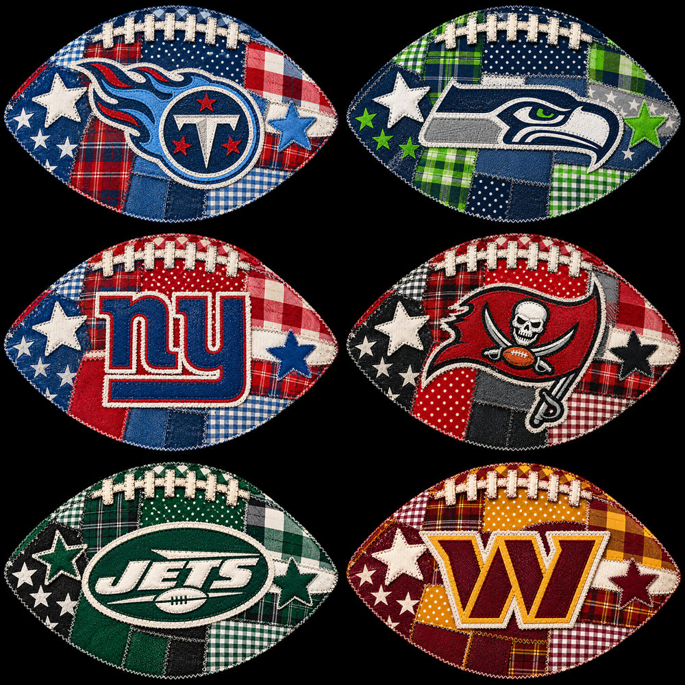 32 Football Teams Logo Rustic Patchwork Pattern Designs Bundle PNG