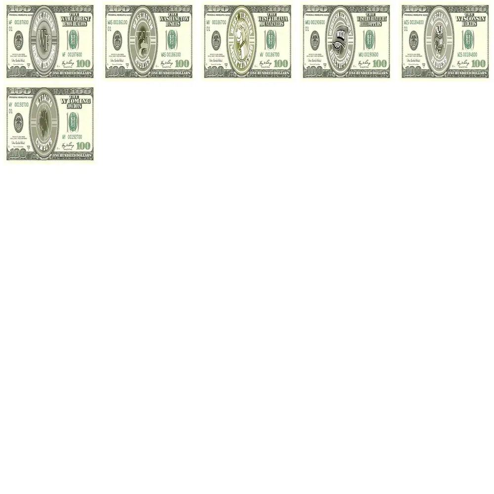 125 NCAA College Sports 100 Dollar Bill Tumbler Wrap Bundle JPG