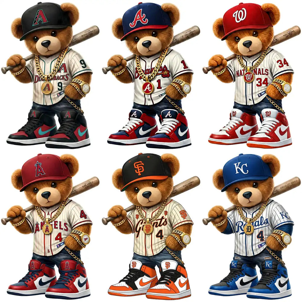 30 Teddy Bear Swag Baseball Teams Logo Designs Bundle PNG