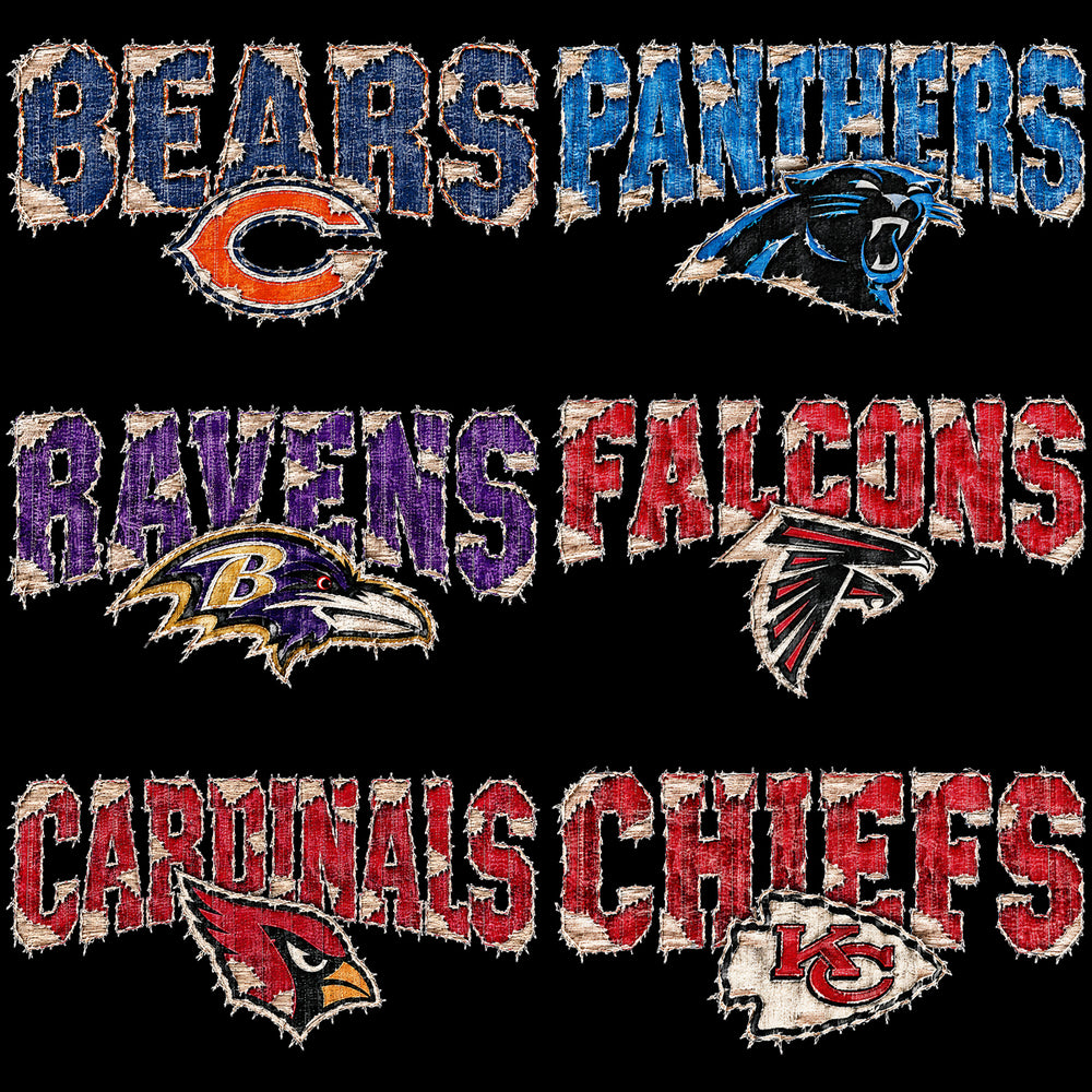 32 Distressed Denim Texture Football Teams Designs Bundle PNG