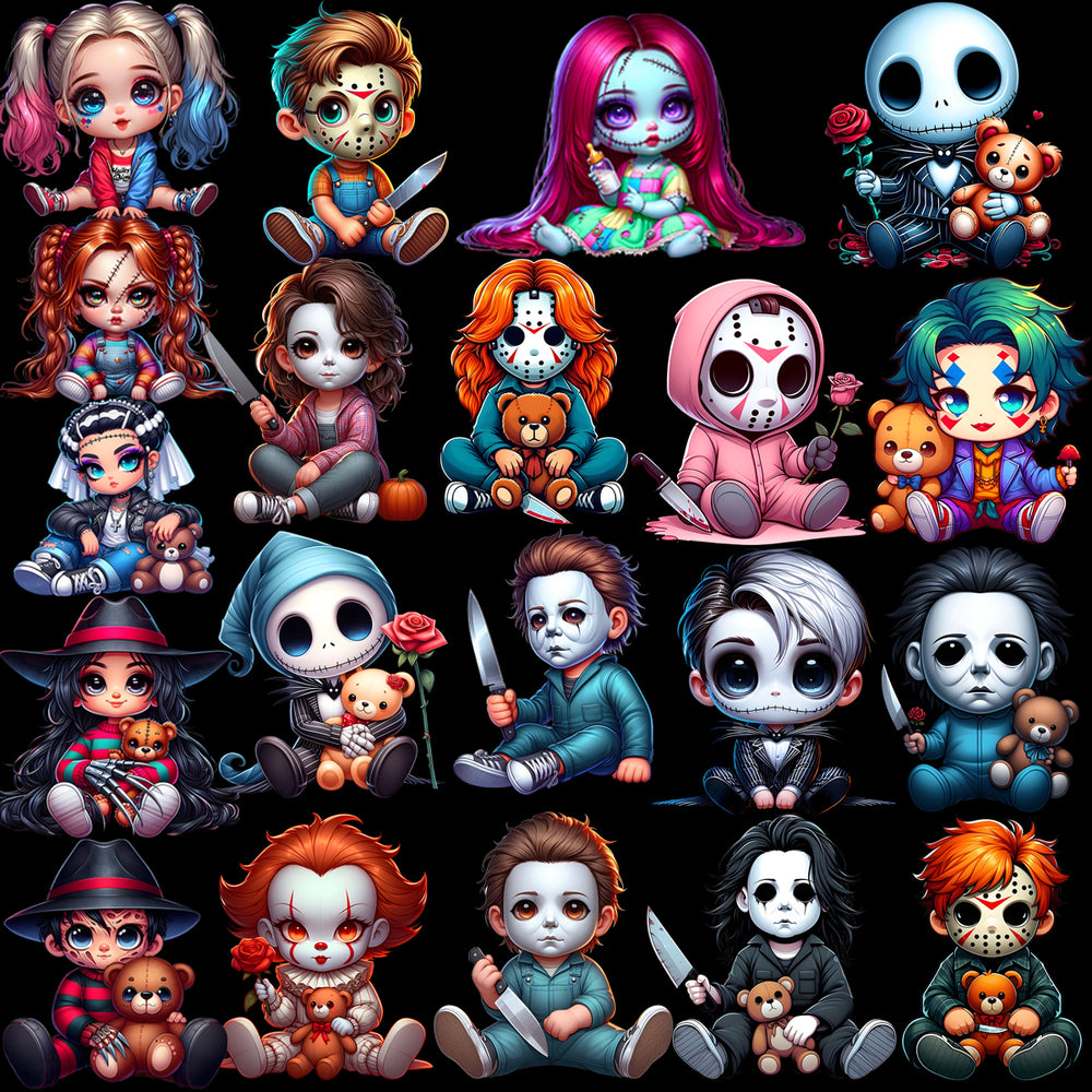 70 Halloween Horror Mom & Kids Slashers Designs Bundle PNG