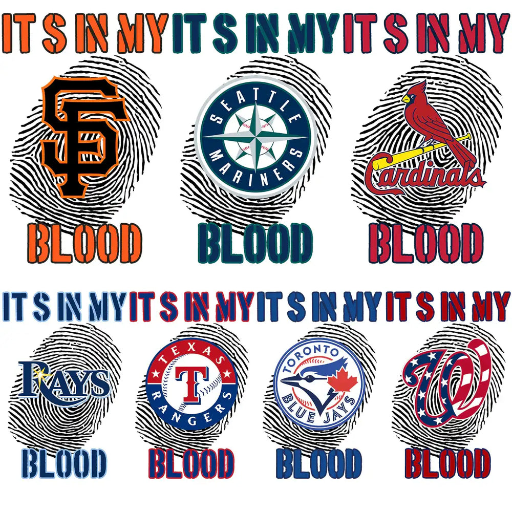 30 Baseball Teams DNA In My Blood Designs Bundle PNG