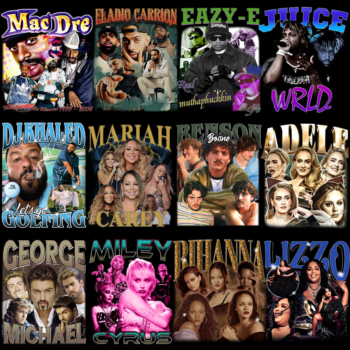 51 Music Artists Bootleg Stars Mixed Designs Bundle PNG