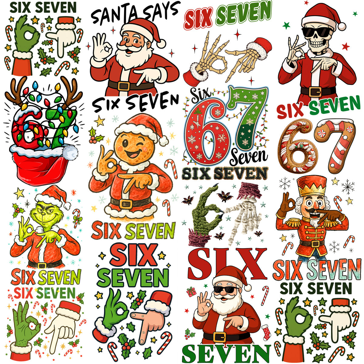 89 Cartoon CHRISTMAS 67 MEME Designs Bundle PNG