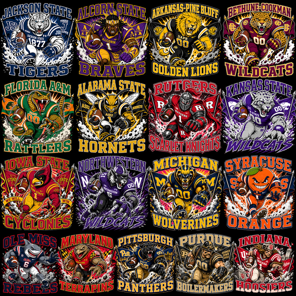 89 College Football NCAA Teams Mascots Designs Bundle PNG