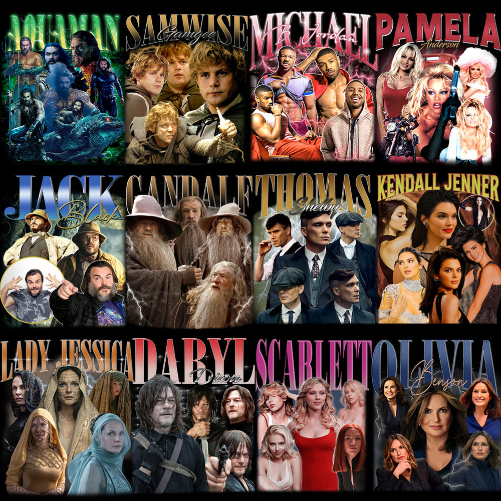60 Celebrity TV Series Movies Artists Bootleg Designs Bundle PNG