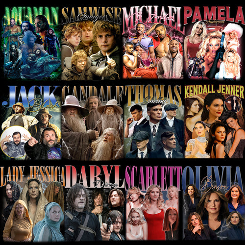 60 Celebrity TV Series Movies Artists Bootleg Designs Bundle PNG