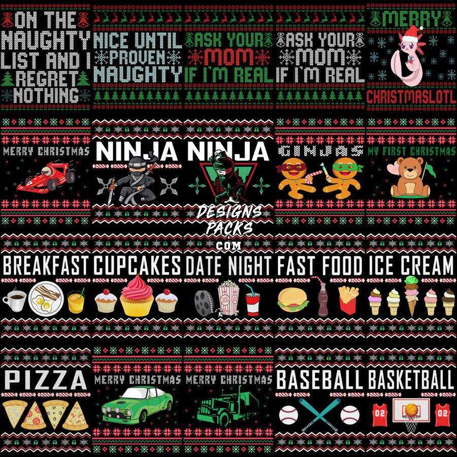200 Mixed Ugly Sweater Christmas Designs Bundle PNG
