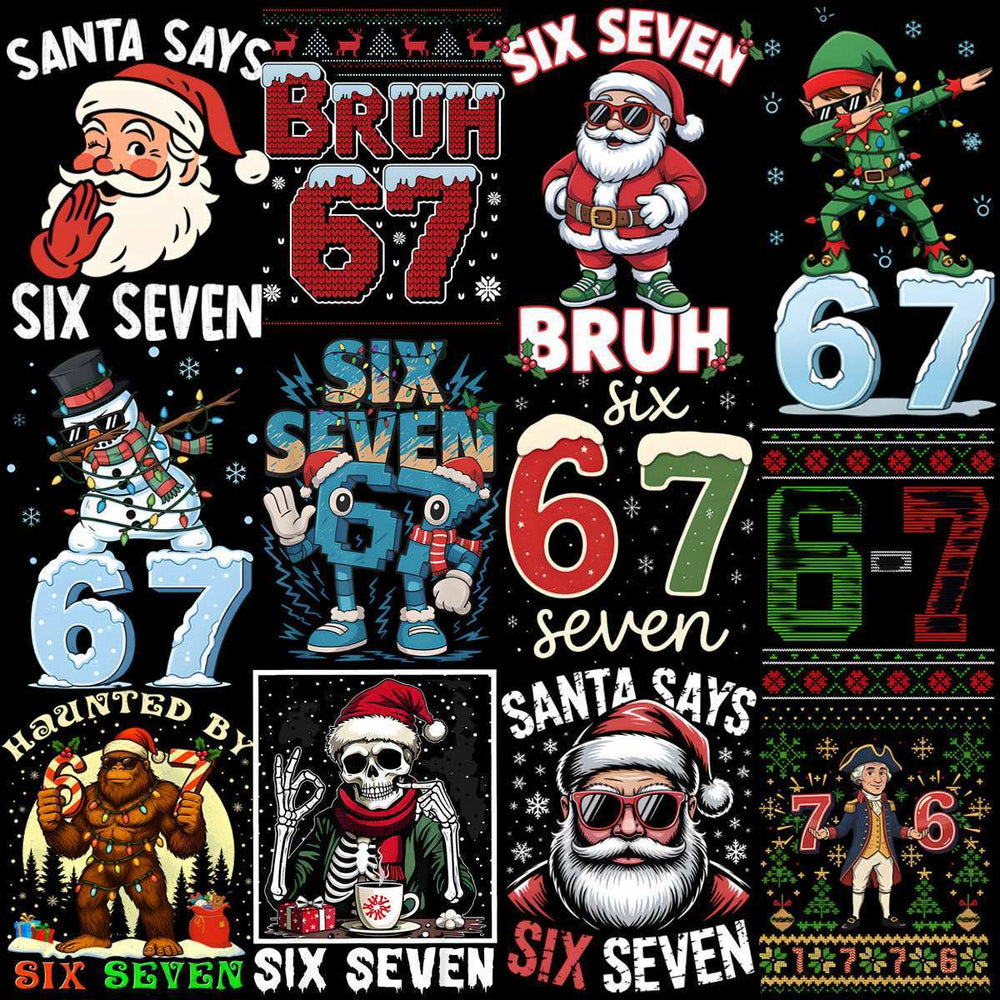 89 Cartoon CHRISTMAS 67 MEME Designs Bundle PNG