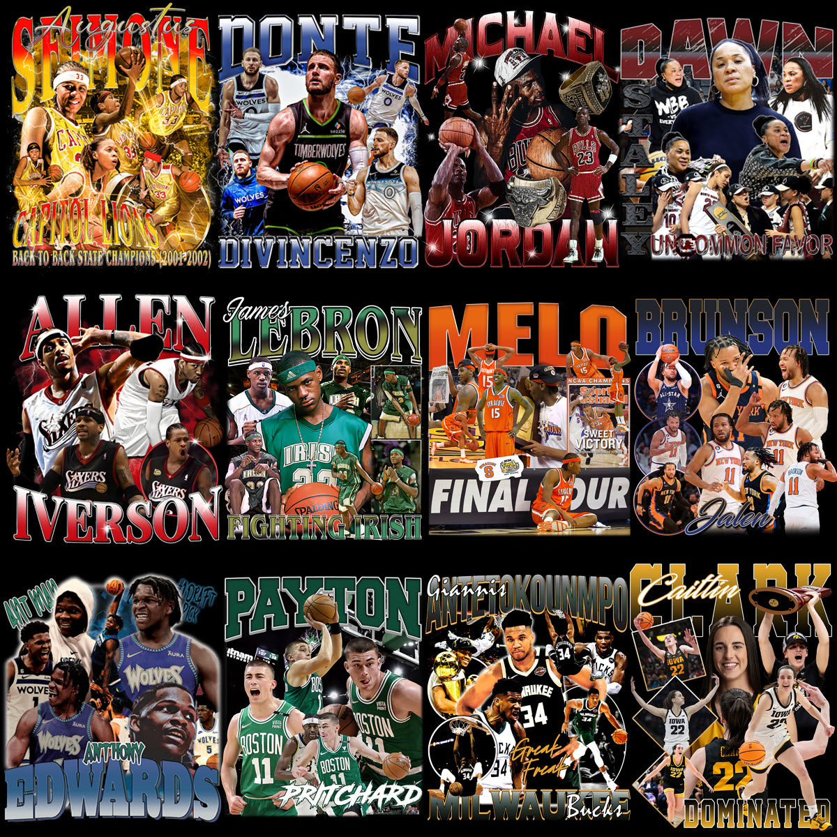 58 Basketball Teams Players Bootleg Homage Designs Bundle PNG