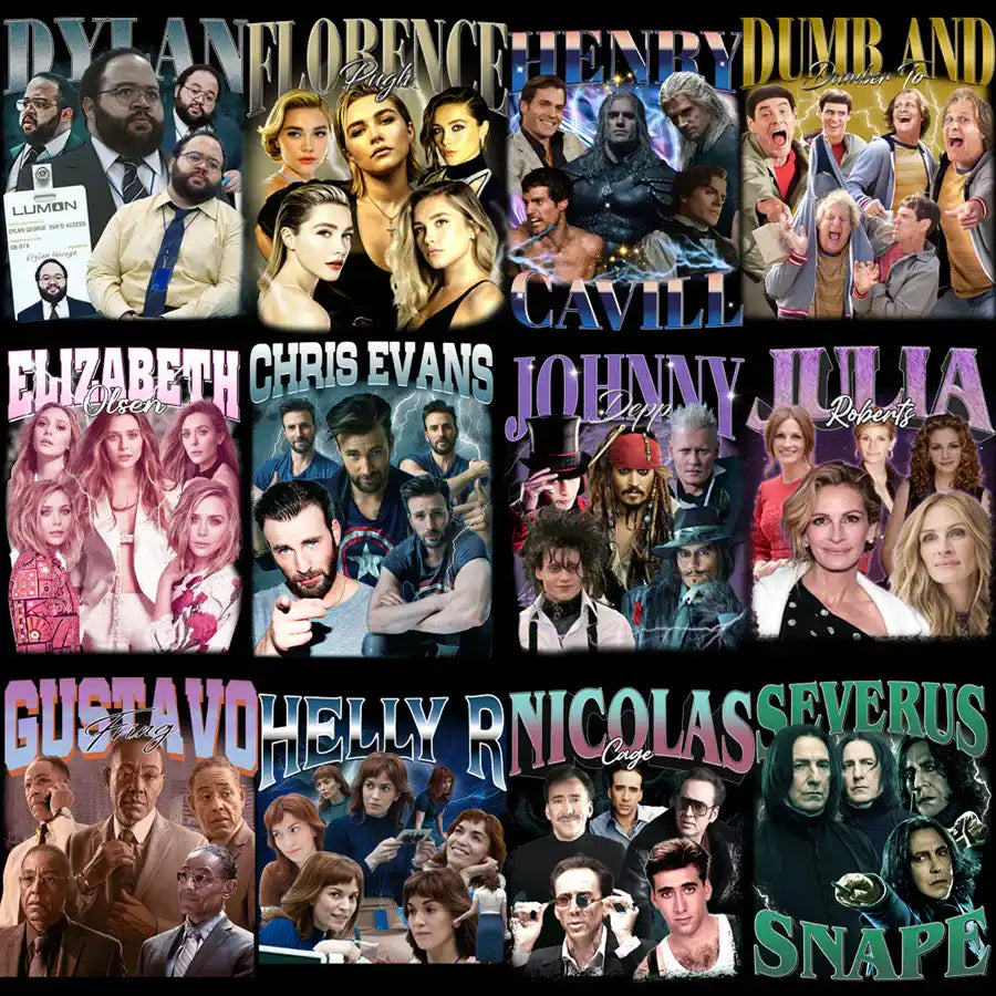 63 Popular Movies Series Artists Bootleg Designs Bundle PNG