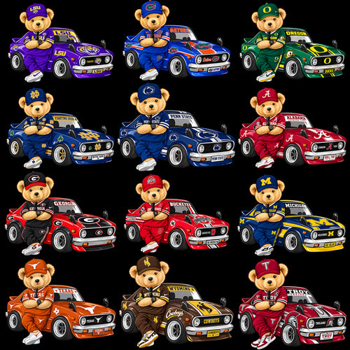 75 College Football NCAA Teams Teddy Bear Car Designs Bundle PNG