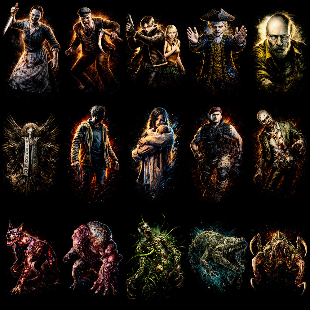 110 Resident Evil Gaming Streetwear Halftone Designs Bundle PNG