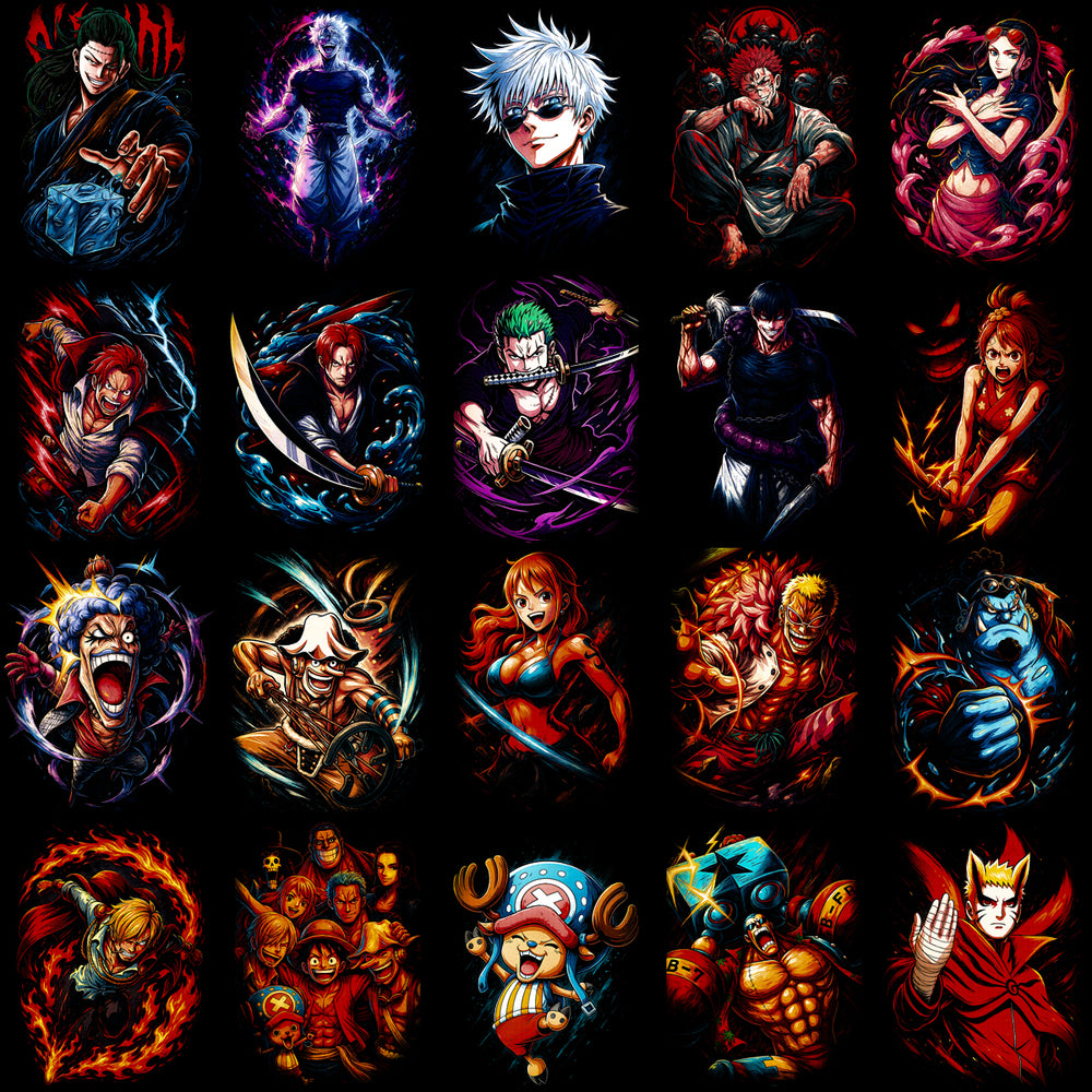 125 Anime Heroes Colorful Manga Halftone Designs Bundle PNG