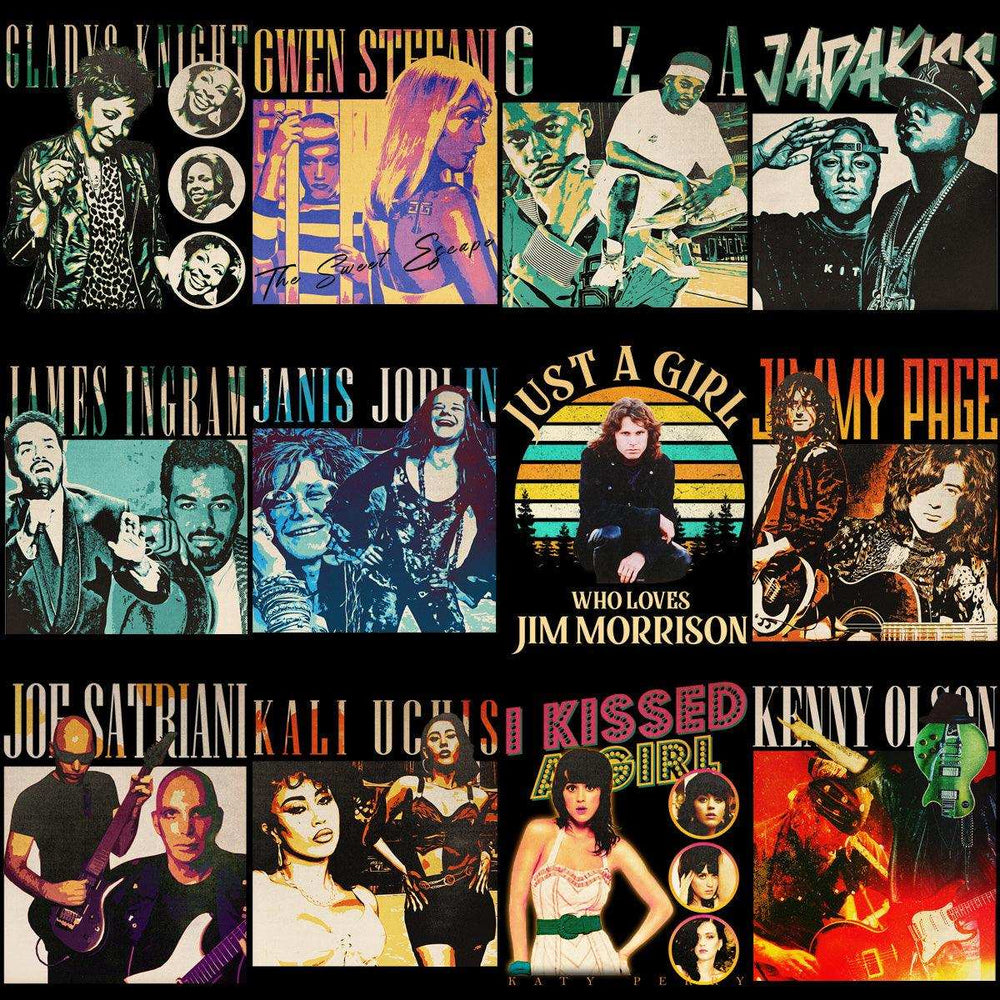 35 Music Popular Stars Homage Designs Bundle PNG