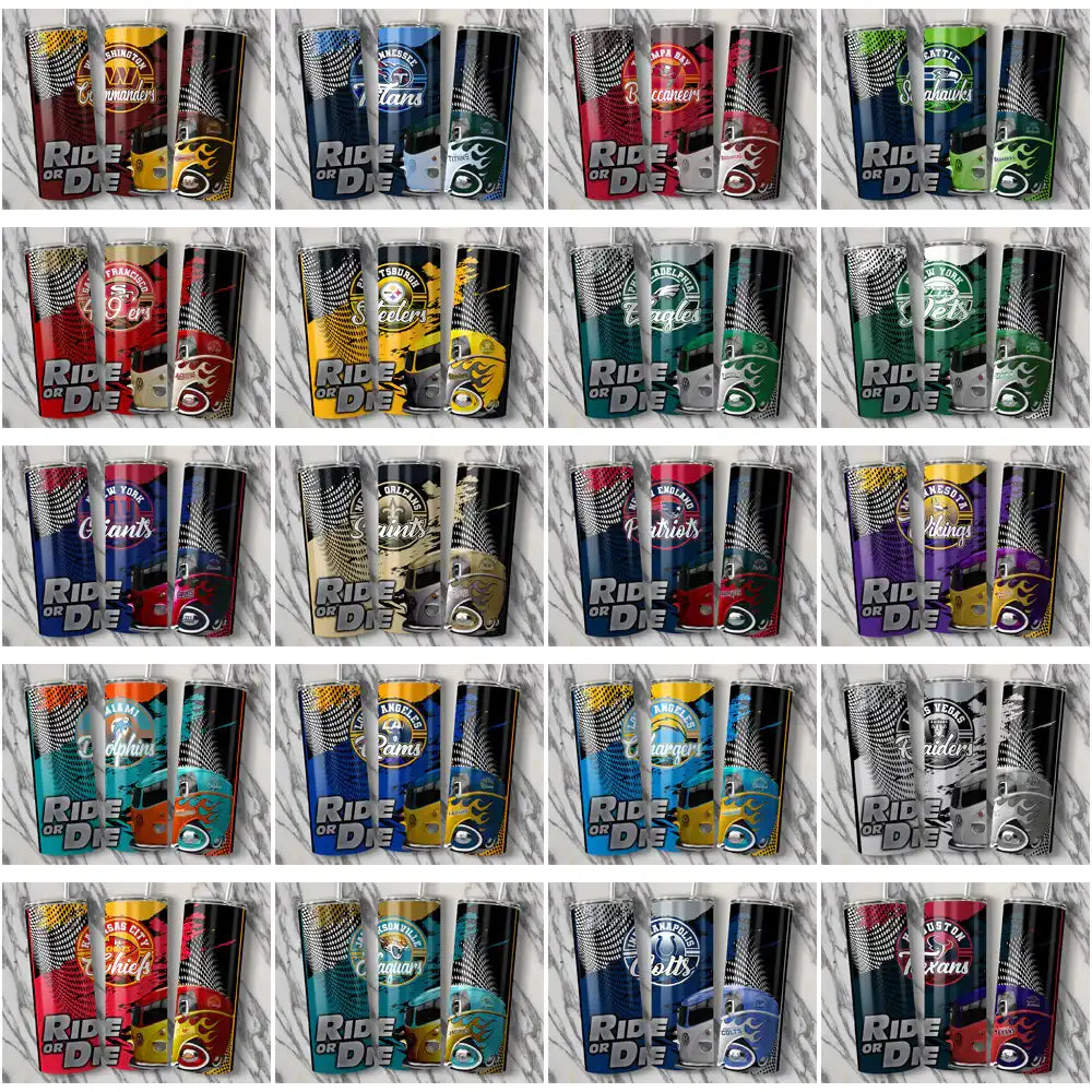 32 Football Teams Ride or Die Tumbler Wrap Bundle JPG