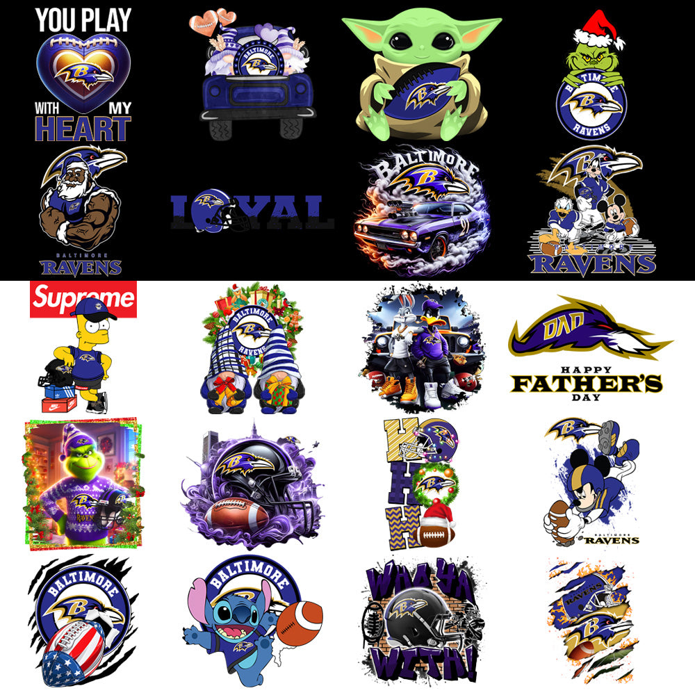 48 Baltimore Ravens V3 Football Designs Bundle PNG