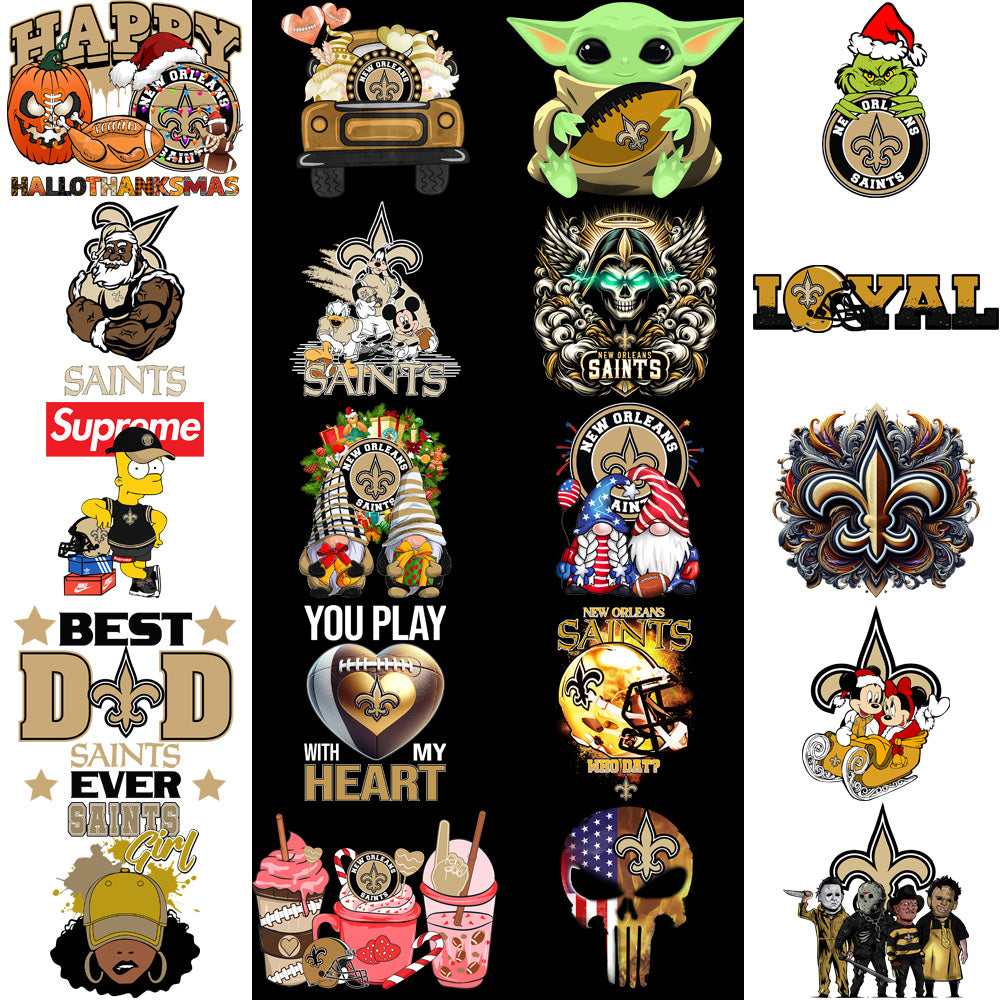 50 New Orleans Saints V3 Football Designs Bundle PNG