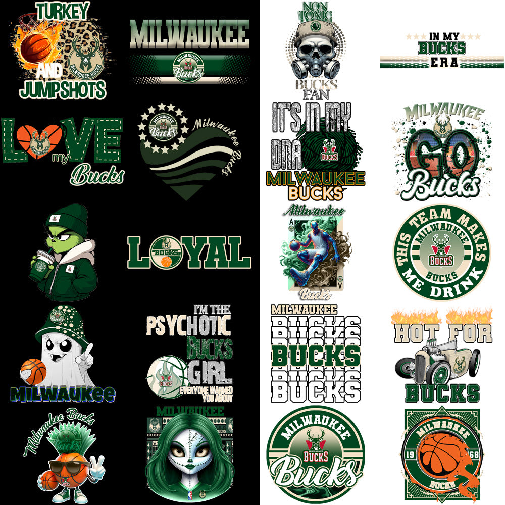 57 Milwaukee Bucks Basketball Designs Bundle PNG