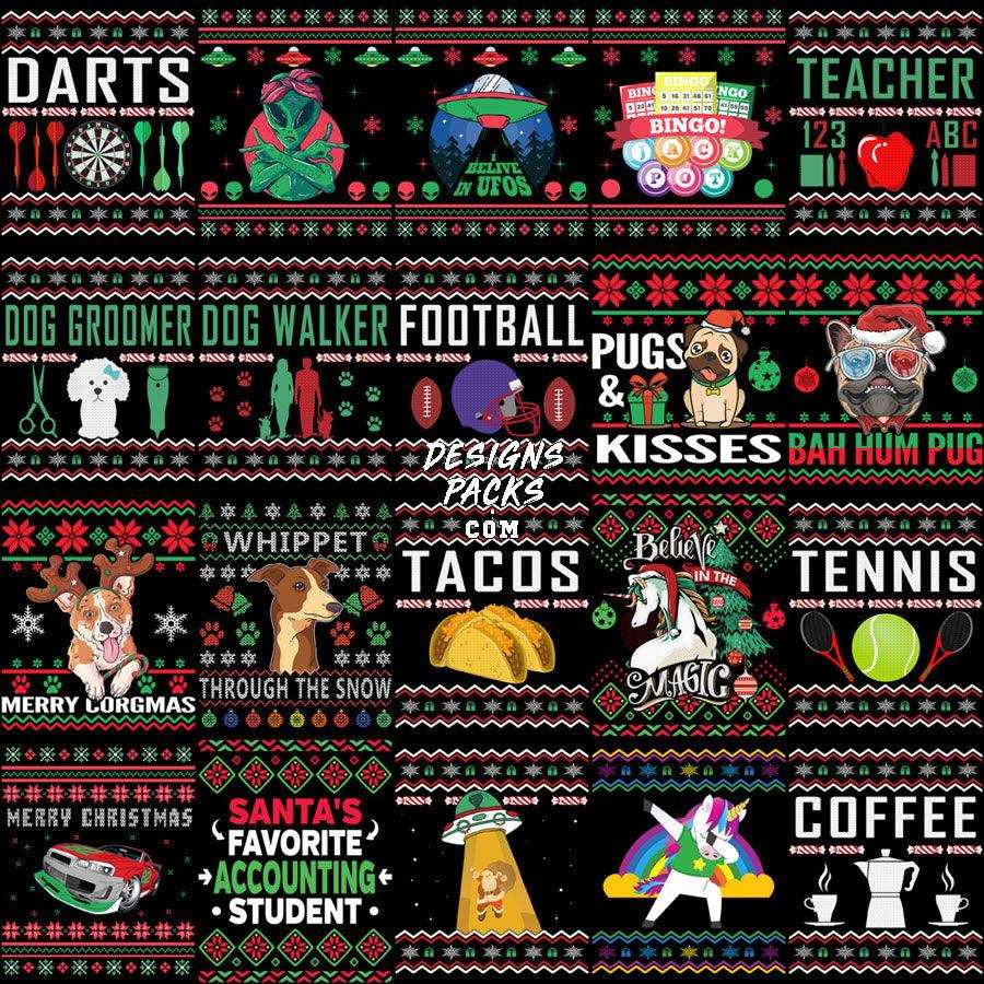 200 Mixed Ugly Sweater Christmas Designs Bundle PNG