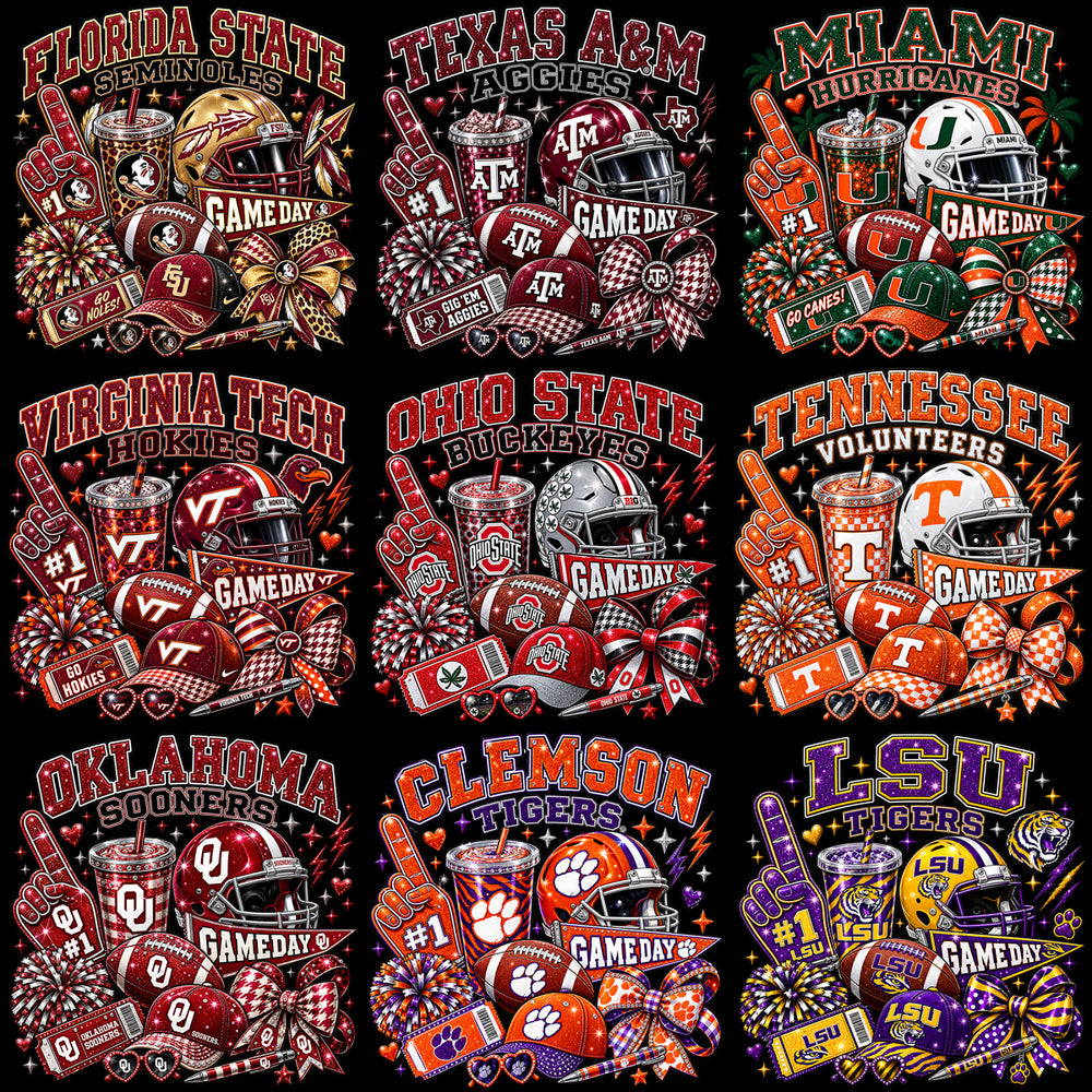 66 College Football NCAA Go Teams GameDay Spirit Designs Bundle PNG